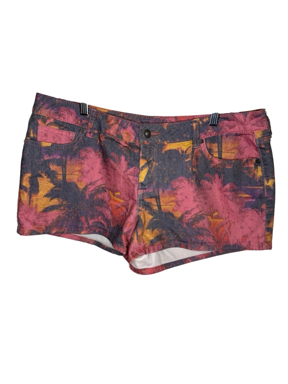 Arizona Palm Tree Sunset Print Denim Shorts Size 13